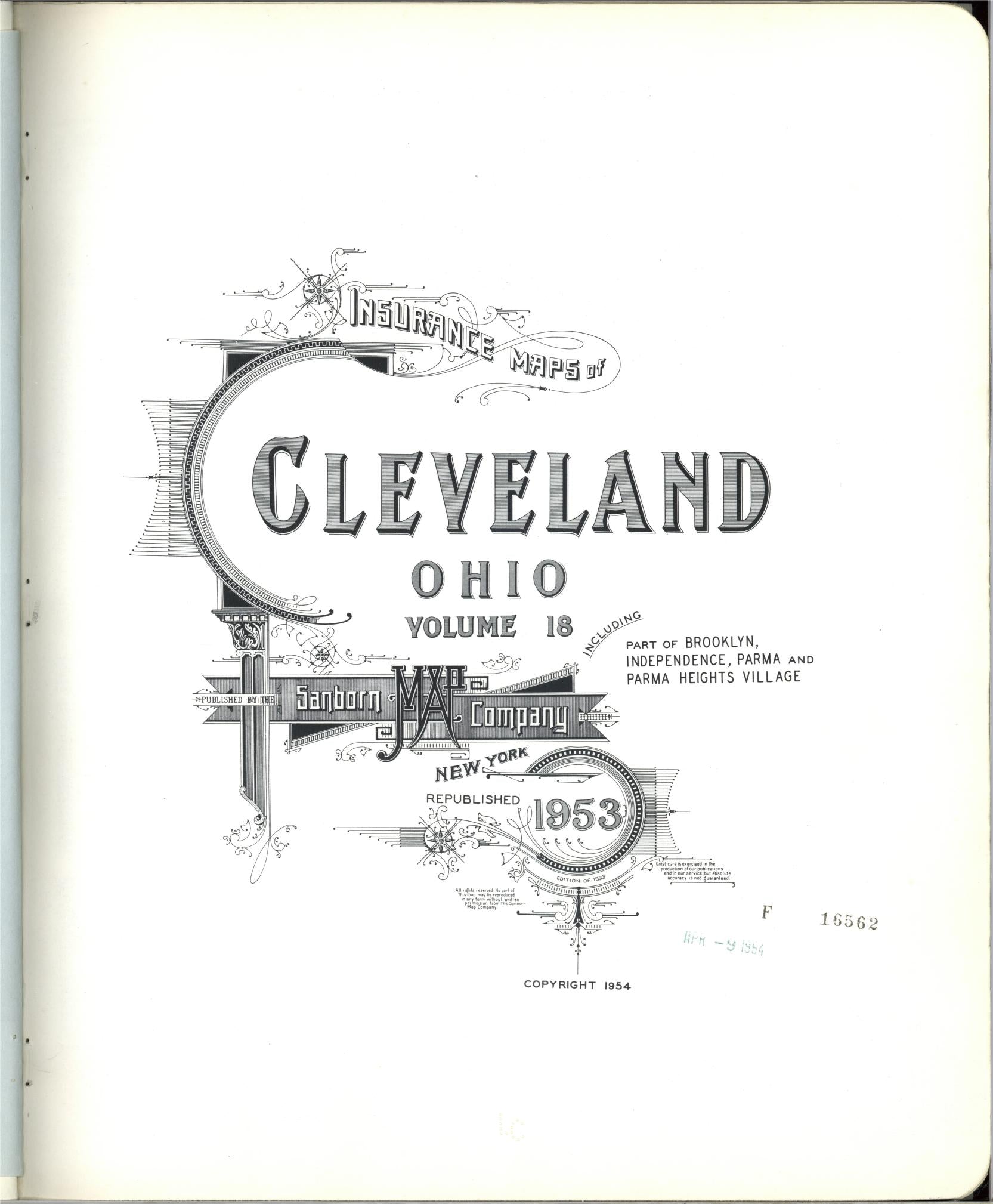 Sanborn Fire Insurance Map from Cleveland, Cuyahoga County, Ohio (1953), Sheet #0001 - Complete Map Set gallery image, historic Sanborn map, vintage wall art, Ohio Ohio