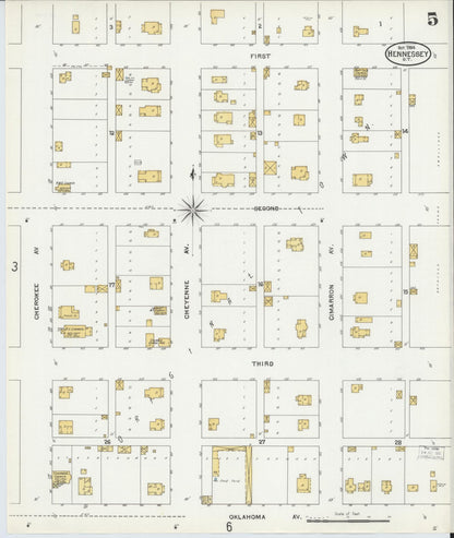 Sanborn Fire Insurance Map from Hennessey, Kingfisher County, Oklahoma (1904), Sheet #0005 - Complete Map Set gallery image, historic Sanborn map, vintage wall art, Oklahoma Oklahoma