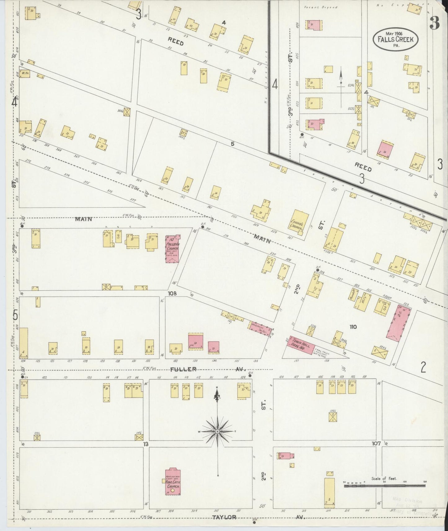Sanborn Fire Insurance Map from Falls Creek, Jefferson And Clearfield Counties, Pennsylvania (1906), Sheet #0003 - Historic Sanborn Fire Insurance Map Print, vintage old map wall art, antique decor, genealogy gift, Pennsylvania Pennsylvania map