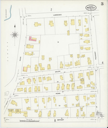 Sanborn Fire Insurance Map from Wakefield, Middlesex County, Massachusetts (1909), Sheet #0003 - Historic Sanborn Fire Insurance Map Print, vintage old map wall art, antique decor, genealogy gift, Massachusetts Massachusetts map