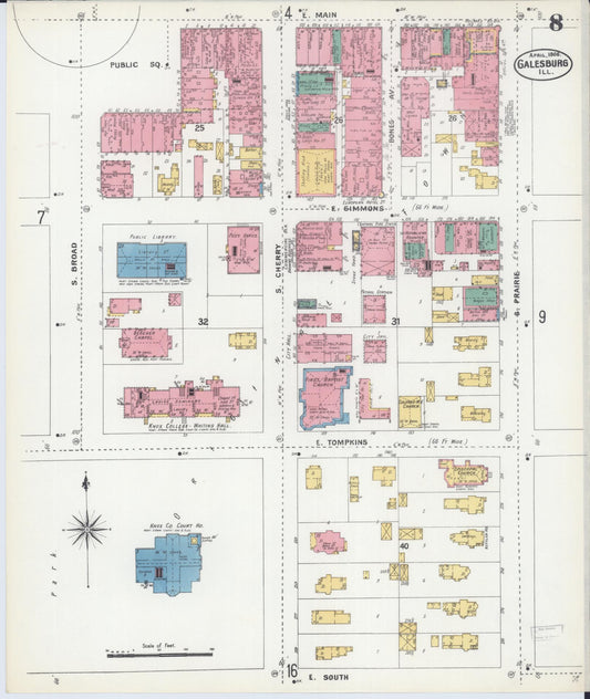 Sanborn Fire Insurance Map from Galesburg, Knox County, Illinois (1906), Sheet #0008 - Historic Sanborn Fire Insurance Map Print, vintage old map wall art, antique decor, genealogy gift, Illinois Illinois map
