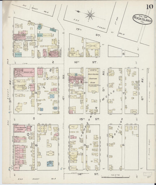 Sanborn Fire Insurance Map from Rock Island, Rock Island County, Illinois (1886), Sheet #0010 - Historic Sanborn Fire Insurance Map Print, vintage old map wall art, antique decor, genealogy gift, Illinois Illinois map