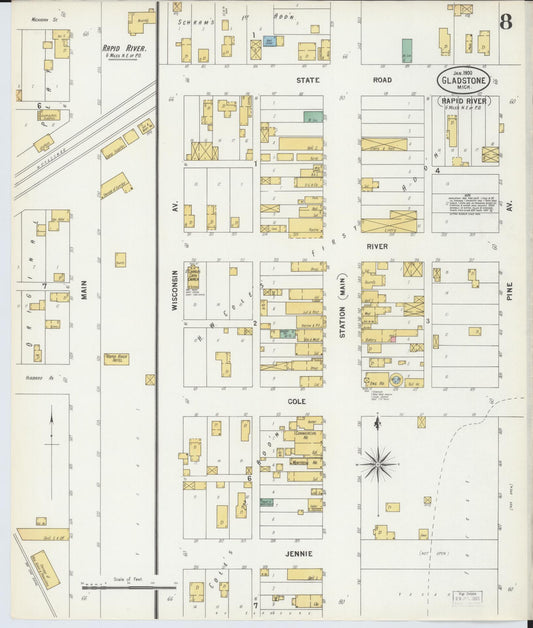 Sanborn Fire Insurance Map from Gladstone, Delta County, Michigan (1900), Sheet #0008 - Historic Sanborn Fire Insurance Map Print, vintage old map wall art, antique decor, genealogy gift, Michigan Michigan map