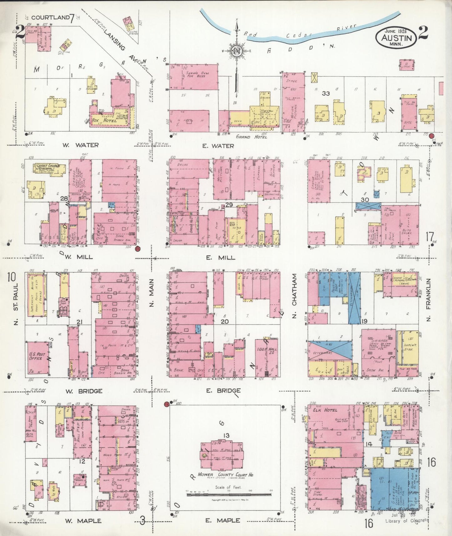 Sanborn Fire Insurance Map from Austin, Mower County, Minnesota (1926), Sheet #0002 - Complete Map Set gallery image, historic Sanborn map, vintage wall art, Minnesota Minnesota