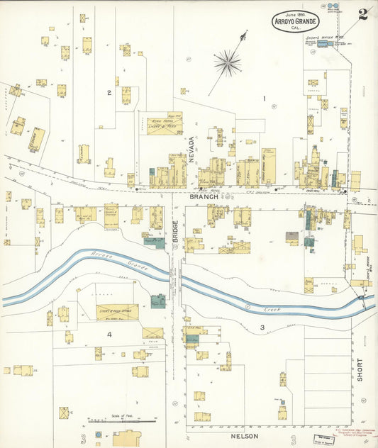 Sanborn Fire Insurance Map from Arroyo Grande, San Luis Obispo County, California (1895), Sheet #0002 - Historic Sanborn Fire Insurance Map Print, vintage old map wall art, antique decor, genealogy gift, California California map