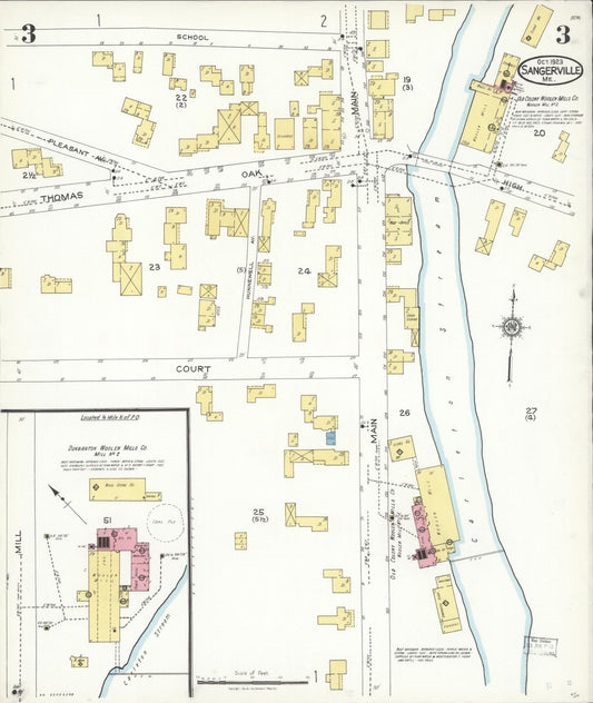 Sanborn Fire Insurance Map from Sangerville, Piscataquis County, Maine (1923), Sheet #0003 - Historic Sanborn Fire Insurance Map Print, vintage old map wall art, antique decor, genealogy gift, Maine Maine map