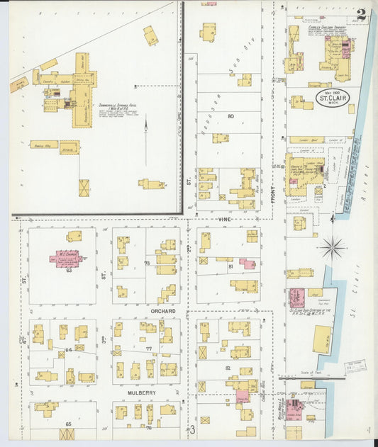 Sanborn Fire Insurance Map from Saint Clair, Saint Clair County, Michigan (1900), Sheet #0002 - Historic Sanborn Fire Insurance Map Print, vintage old map wall art, antique decor, genealogy gift, Michigan Michigan map