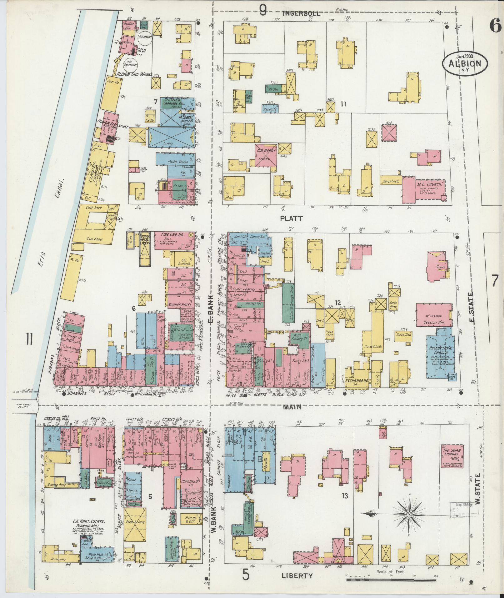 Sanborn Fire Insurance Map from Albion, Orleans County, New York (1900), Sheet #0006 - Complete Map Set gallery image, historic Sanborn map, vintage wall art, New York New York