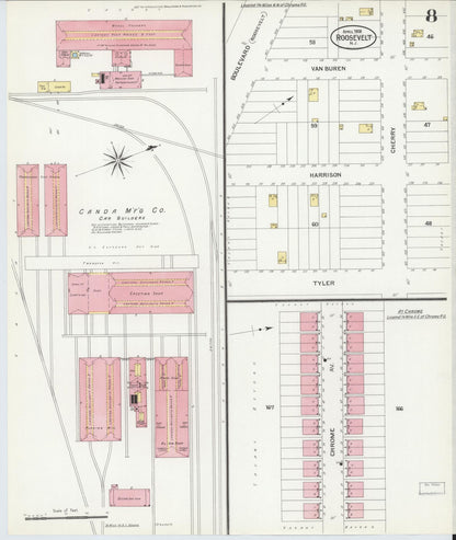 Sanborn Fire Insurance Map from Roosevelt, Middlesex County, New Jersey (1908), Sheet #0008 - Historic Sanborn Fire Insurance Map Print, vintage old map wall art, antique decor, genealogy gift, New Jersey New Jersey map