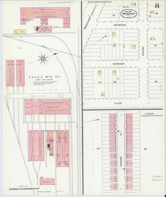 Sanborn Fire Insurance Map from Roosevelt, Middlesex County, New Jersey (1908), Sheet #0008 - Historic Sanborn Fire Insurance Map Print, vintage old map wall art, antique decor, genealogy gift, New Jersey New Jersey map