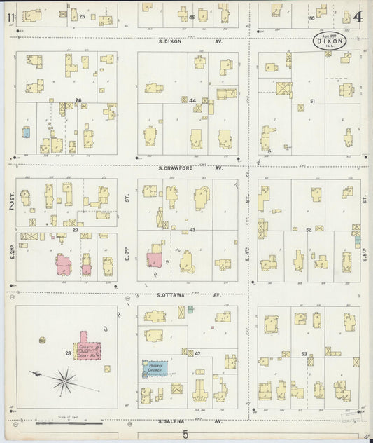 Sanborn Fire Insurance Map from Dixon, Lee County, Illinois (1897), Sheet #0004 - Historic Sanborn Fire Insurance Map Print, vintage old map wall art, antique decor, genealogy gift, Illinois Illinois map