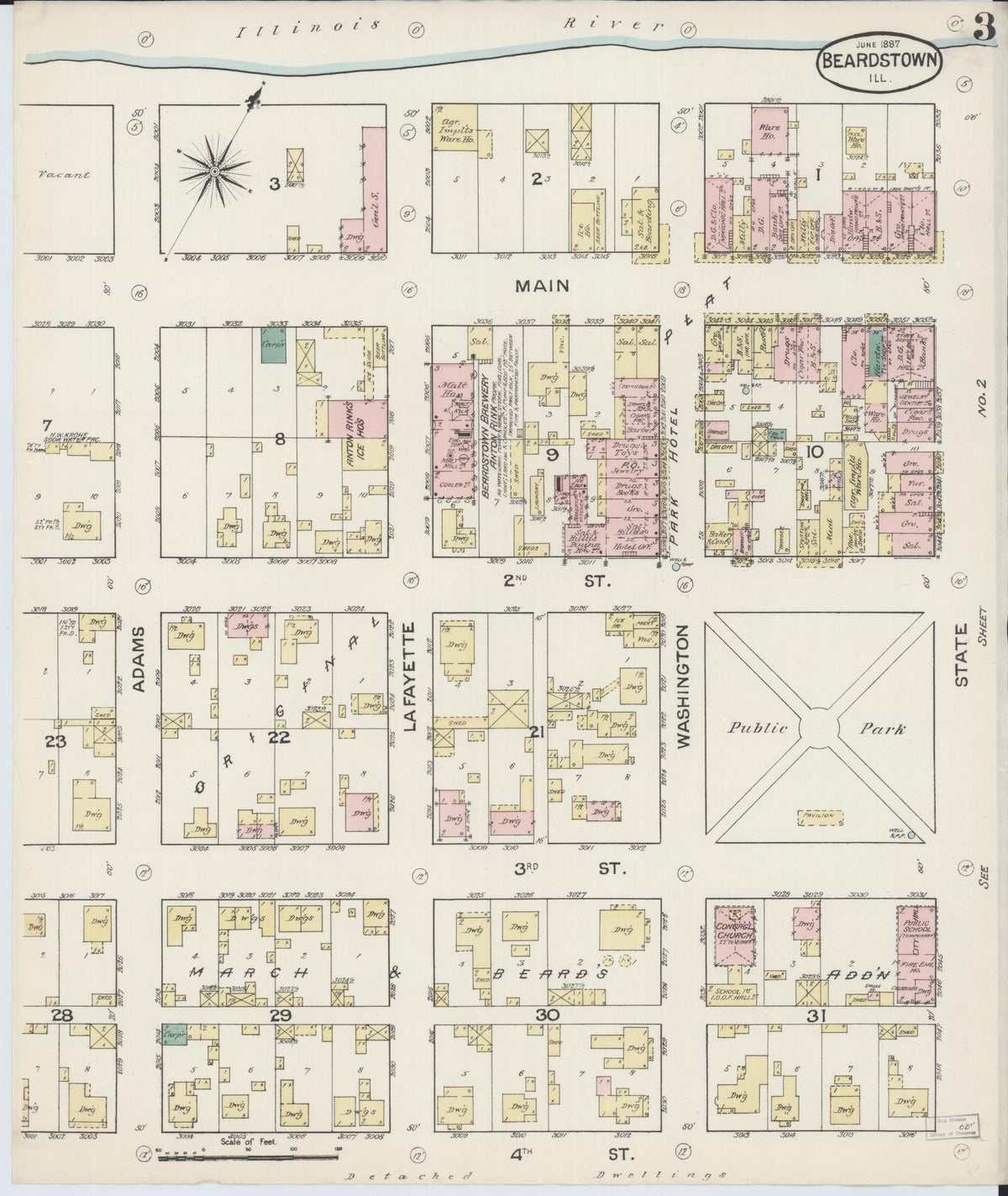 Sanborn Fire Insurance Map from Beardstown, Cass County, Illinois (1887), Sheet #0003 - Complete Map Set gallery image, historic Sanborn map, vintage wall art, Illinois Illinois