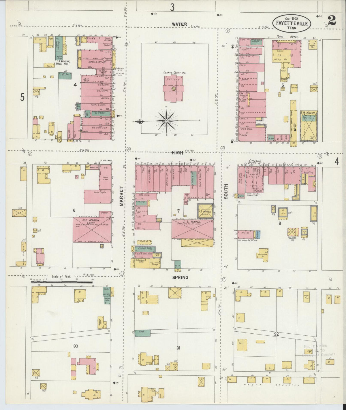 Sanborn Fire Insurance Map from Fayetteville, Lincoln County, Tennessee (1902), Sheet #0002 - Complete Map Set gallery image, historic Sanborn map, vintage wall art, Tennessee Tennessee