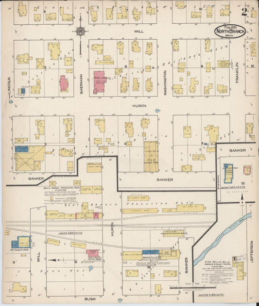 Sanborn Fire Insurance Map from North Branch, Lapeer County, Michigan (1922), Sheet #0002 - Historic Sanborn Fire Insurance Map Print, vintage old map wall art, antique decor, genealogy gift, Michigan Michigan map