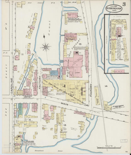 Sanborn Fire Insurance Map from Birmingham, New Haven County, Connecticut (1886), Sheet #0003 - Complete Map Set gallery image, historic Sanborn map, vintage wall art, Connecticut Connecticut