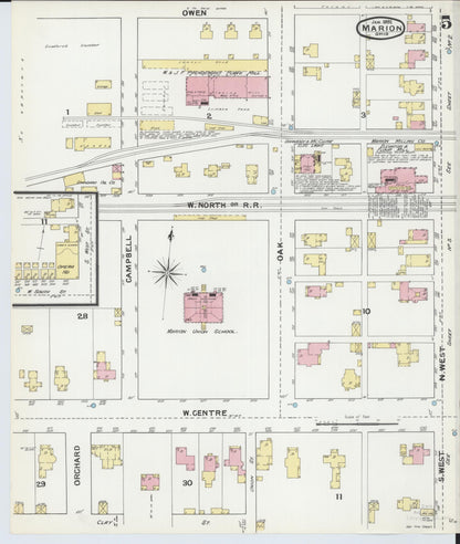 Sanborn Fire Insurance Map from Marion, Marion County, Ohio (1892), Sheet #0005 - Historic Sanborn Fire Insurance Map Print, vintage old map wall art, antique decor, genealogy gift, Ohio Ohio map