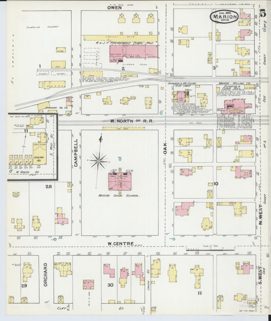 Sanborn Fire Insurance Map from Marion, Marion County, Ohio (1892), Sheet #0005 - Historic Sanborn Fire Insurance Map Print, vintage old map wall art, antique decor, genealogy gift, Ohio Ohio map
