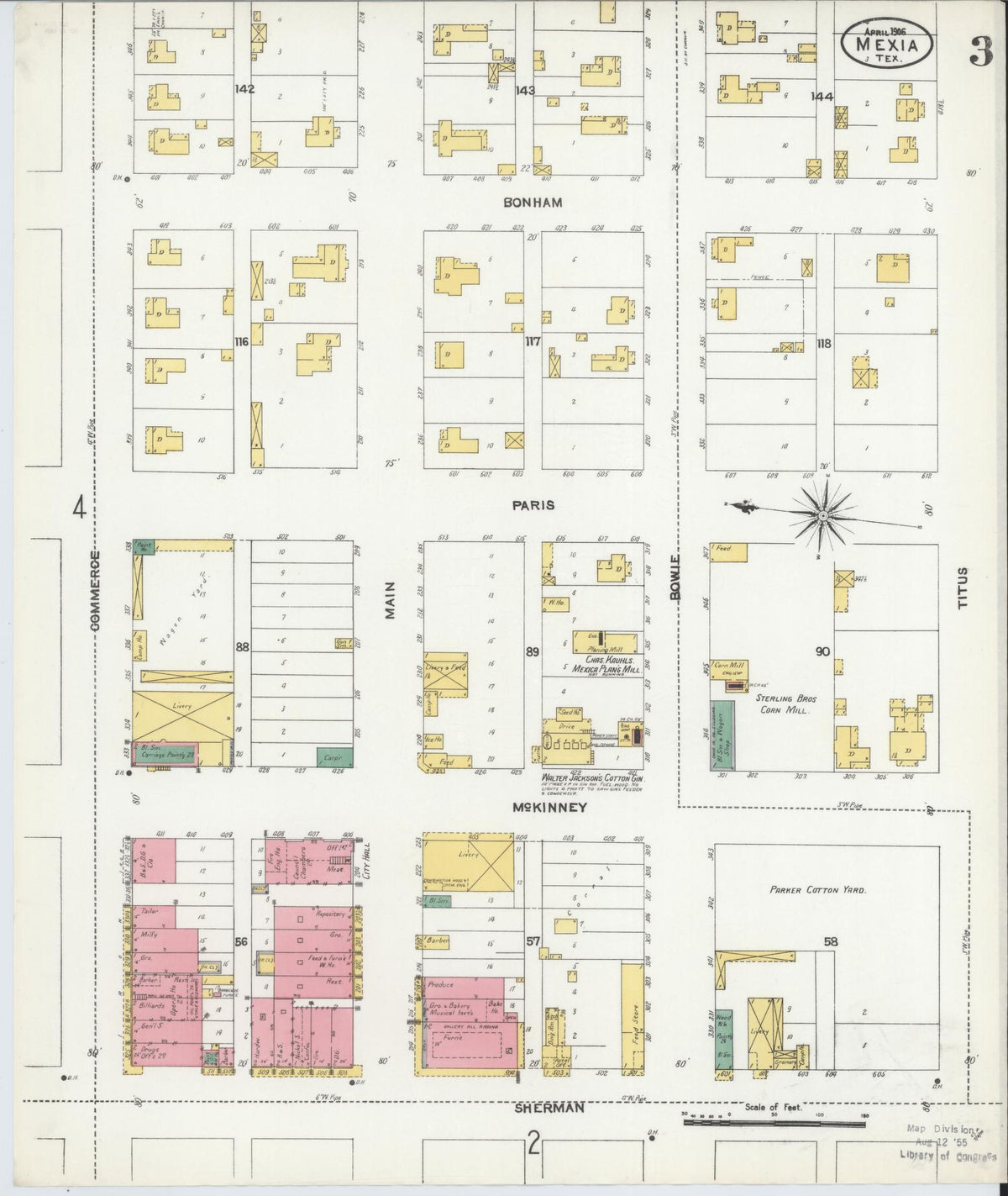 Sanborn Fire Insurance Map from Mexia, Limestone County, Texas (1906), Sheet #0003 - Historic Sanborn Fire Insurance Map Print, vintage old map wall art, antique decor, genealogy gift, Texas Texas map