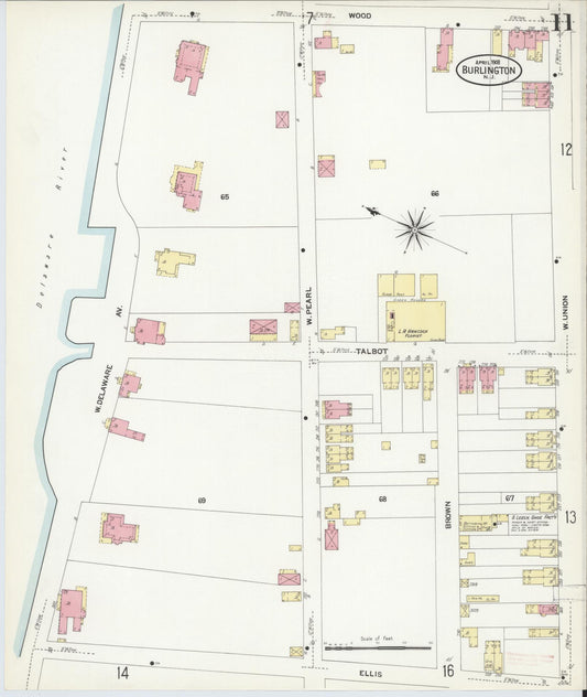 Sanborn Fire Insurance Map from Burlington, Burlington County, New Jersey (1908), Sheet #0010 - Historic Sanborn Fire Insurance Map Print, vintage old map wall art, antique decor, genealogy gift, New Jersey New Jersey map
