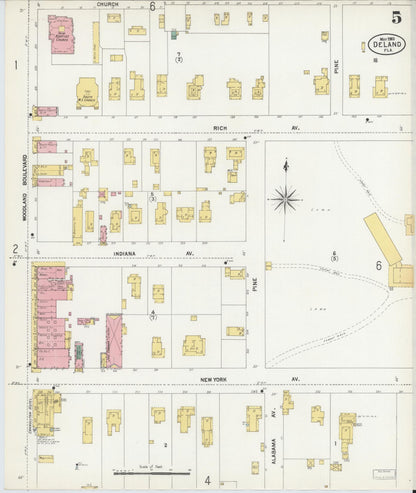 Sanborn Fire Insurance Map from De Land, Volusia County, Florida (1903), Sheet #0005 - Complete Map Set gallery image, historic Sanborn map, vintage wall art, Florida Florida