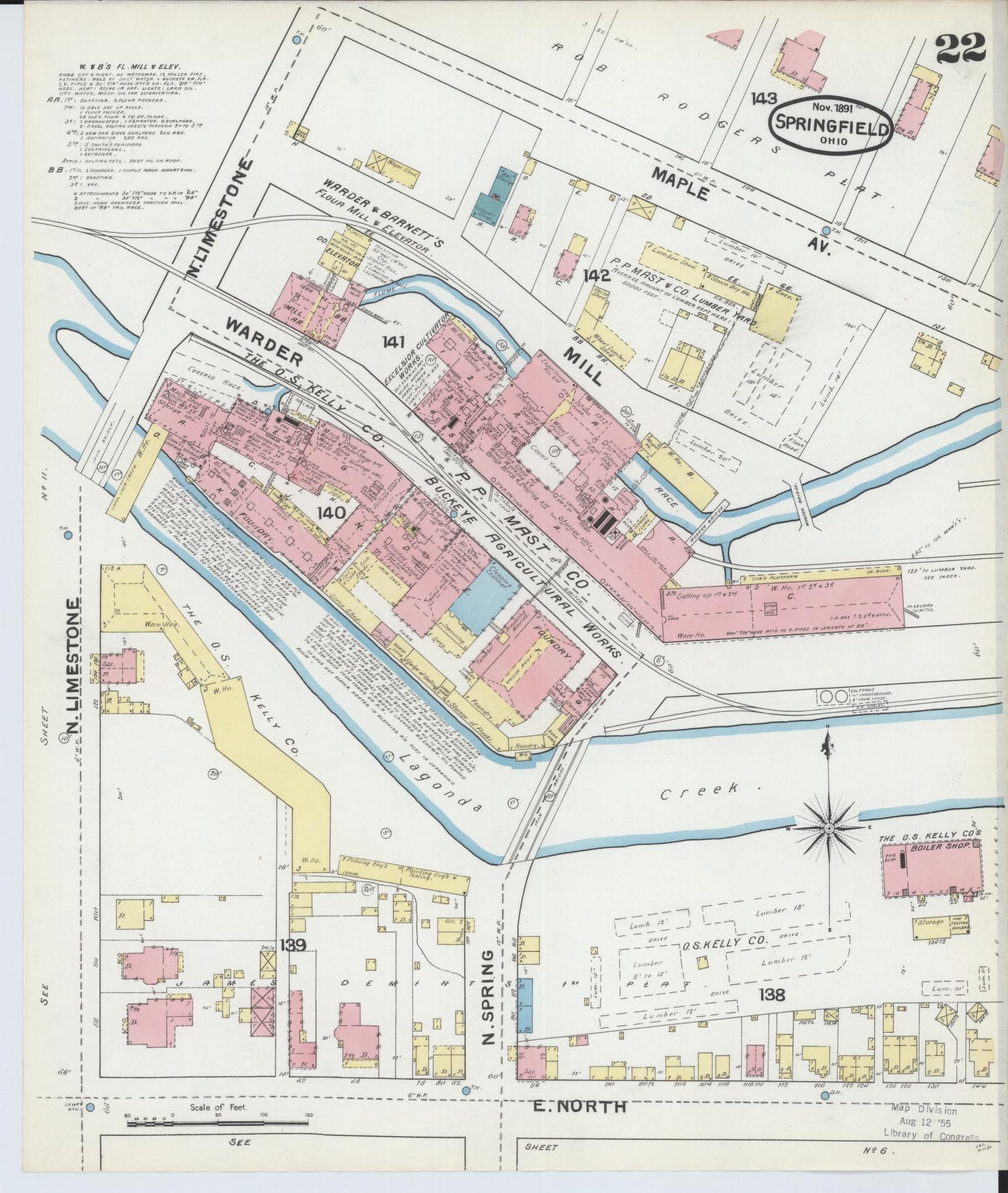 Sanborn Fire Insurance Map from Springfield, Clark County, Ohio (1891), Sheet #0022 - Historic Sanborn Fire Insurance Map Print, vintage old map wall art, antique decor, genealogy gift, Ohio Ohio map