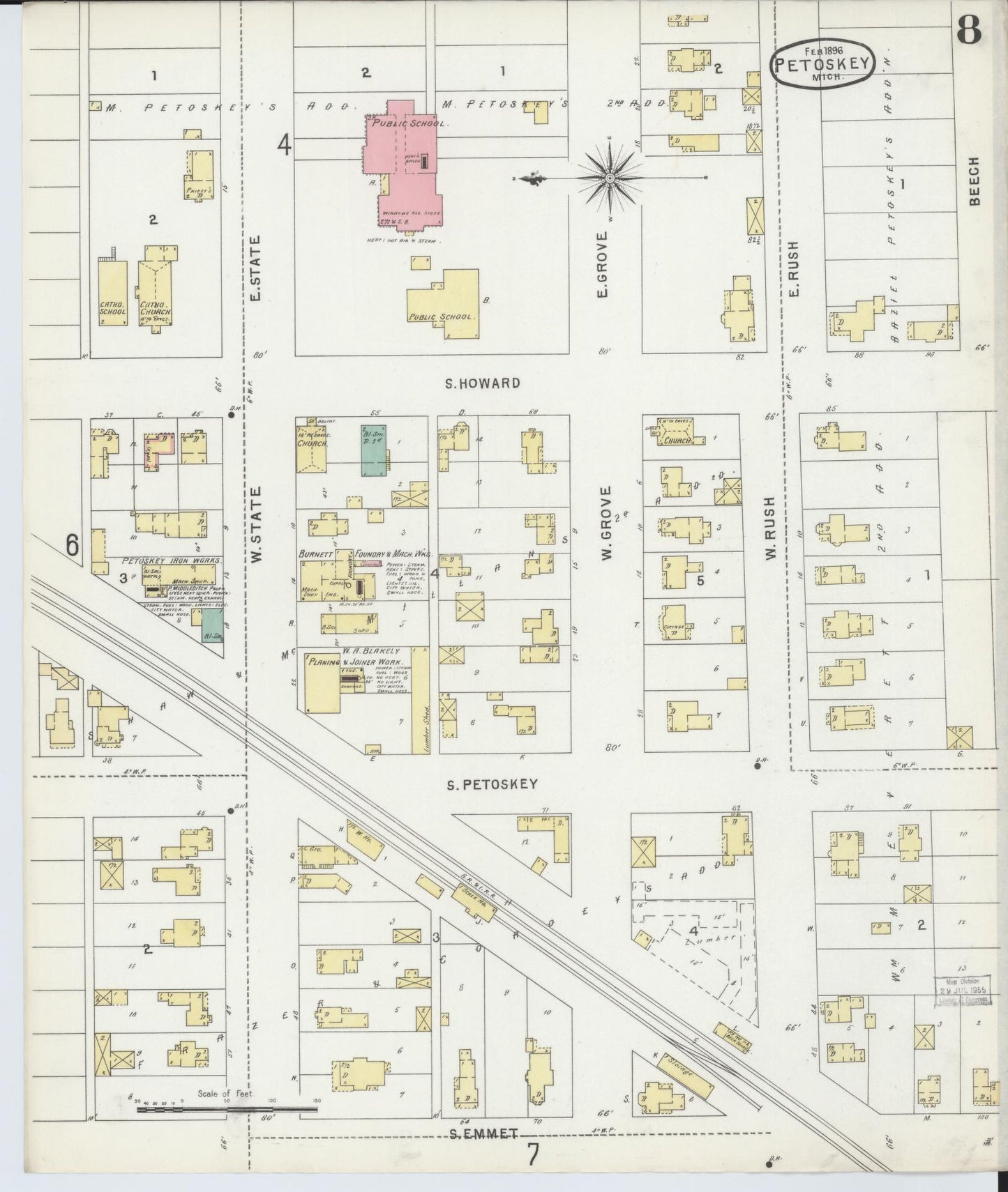 Sanborn Fire Insurance Map from Petoskey, Emmet County, Michigan (1896), Sheet #0008 - Complete Map Set gallery image, historic Sanborn map, vintage wall art, Michigan Michigan