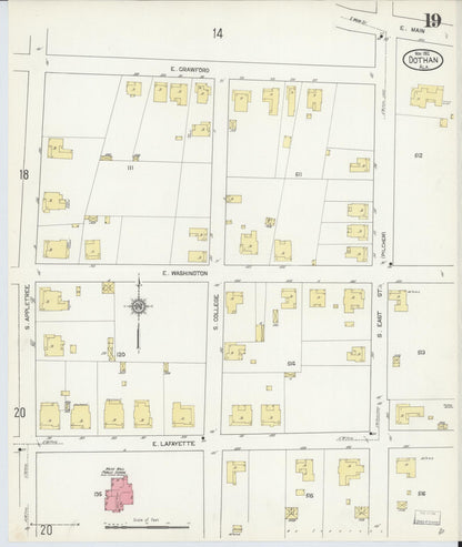 Sanborn Fire Insurance Map from Dothan, Houston County, Alabama (1912), Sheet #0019 - Complete Map Set gallery image, historic Sanborn map, vintage wall art, Alabama Alabama