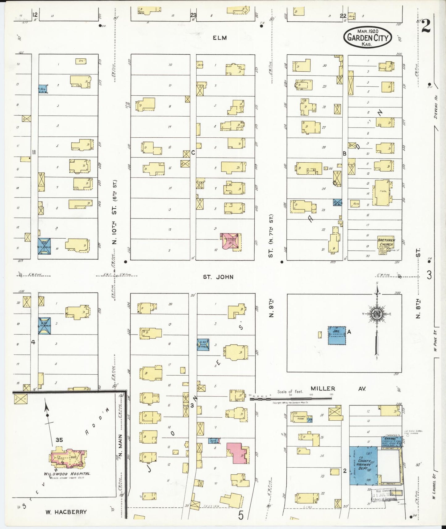 Sanborn Fire Insurance Map from Garden City, Finney County, Kansas (1920), Sheet #0002 - Historic Sanborn Fire Insurance Map Print, vintage old map wall art, antique decor, genealogy gift, Kansas Kansas map