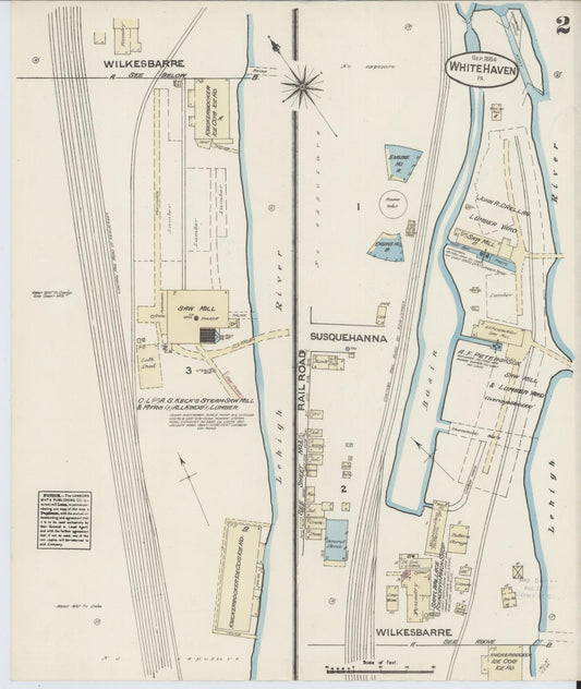 Sanborn Fire Insurance Map from White Haven, Luzerne County, Pennsylvania (1884), Sheet #0002 - Historic Sanborn Fire Insurance Map Print, vintage old map wall art, antique decor, genealogy gift, Pennsylvania Pennsylvania map