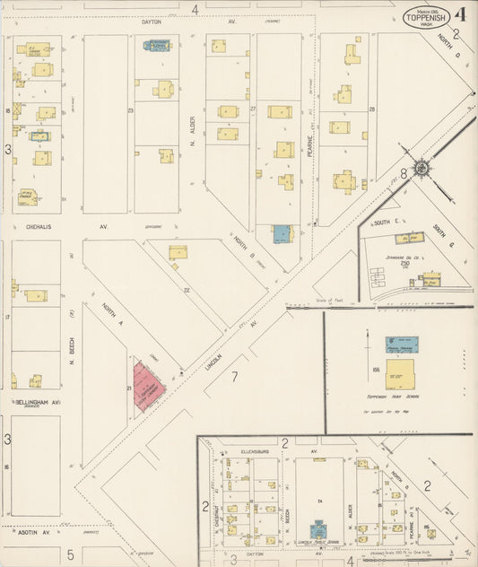 Sanborn Fire Insurance Map from Toppenish, Yakima County, Washington (1915), Sheet #0004 - Historic Sanborn Fire Insurance Map Print, vintage old map wall art, antique decor, genealogy gift, Washington Washington map
