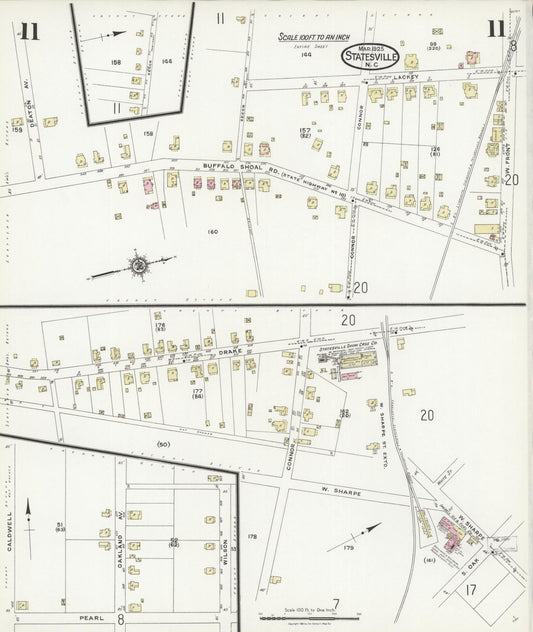Sanborn Fire Insurance Map from Statesville, Iredell County, North Carolina (1925), Sheet #0011 - Historic Sanborn Fire Insurance Map Print, vintage old map wall art, antique decor, genealogy gift, North Carolina North Carolina map