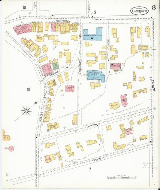 Sanborn Fire Insurance Map from Saint Johnsbury, Caledonia County, Vermont (1900), Sheet #0008 - Historic Sanborn Fire Insurance Map Print, vintage old map wall art, antique decor, genealogy gift, Vermont Vermont map
