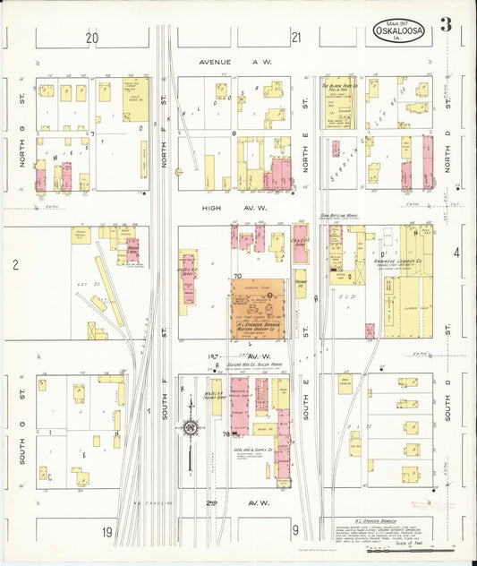 Sanborn Fire Insurance Map from Oskaloosa, Mahaska County, Iowa (1917), Sheet #0003 - Historic Sanborn Fire Insurance Map Print, vintage old map wall art