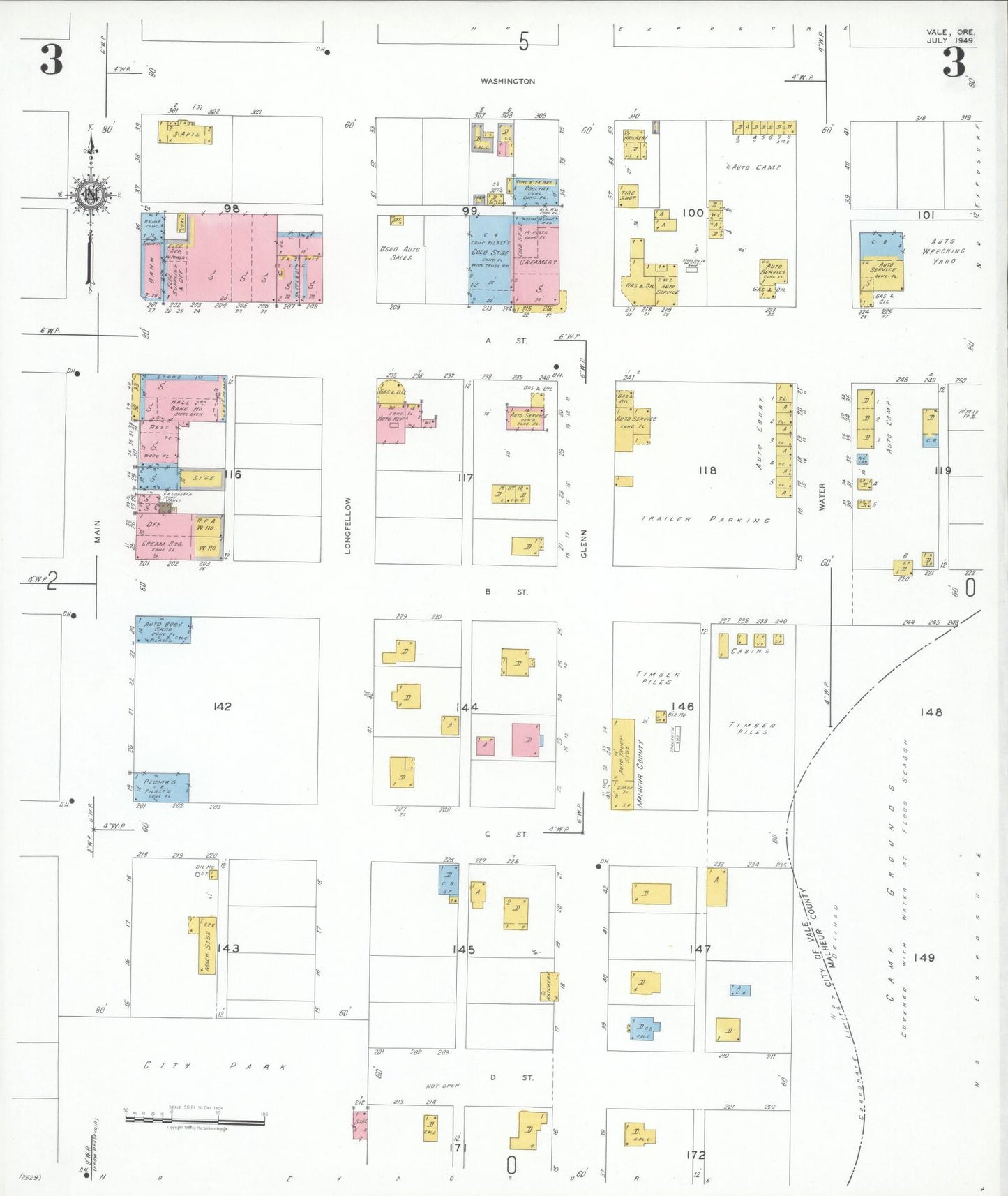 Sanborn Fire Insurance Map from Vale, Malheur County, Oregon (1949), Sheet #0003 - Complete Map Set gallery image, historic Sanborn map, vintage wall art, Oregon Oregon