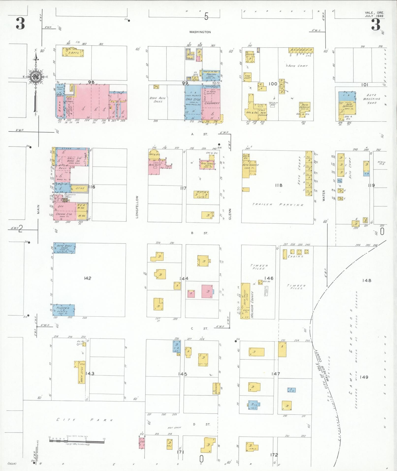 Sanborn Fire Insurance Map from Vale, Malheur County, Oregon (1949), Sheet #0003 - Complete Map Set gallery image, historic Sanborn map, vintage wall art, Oregon Oregon