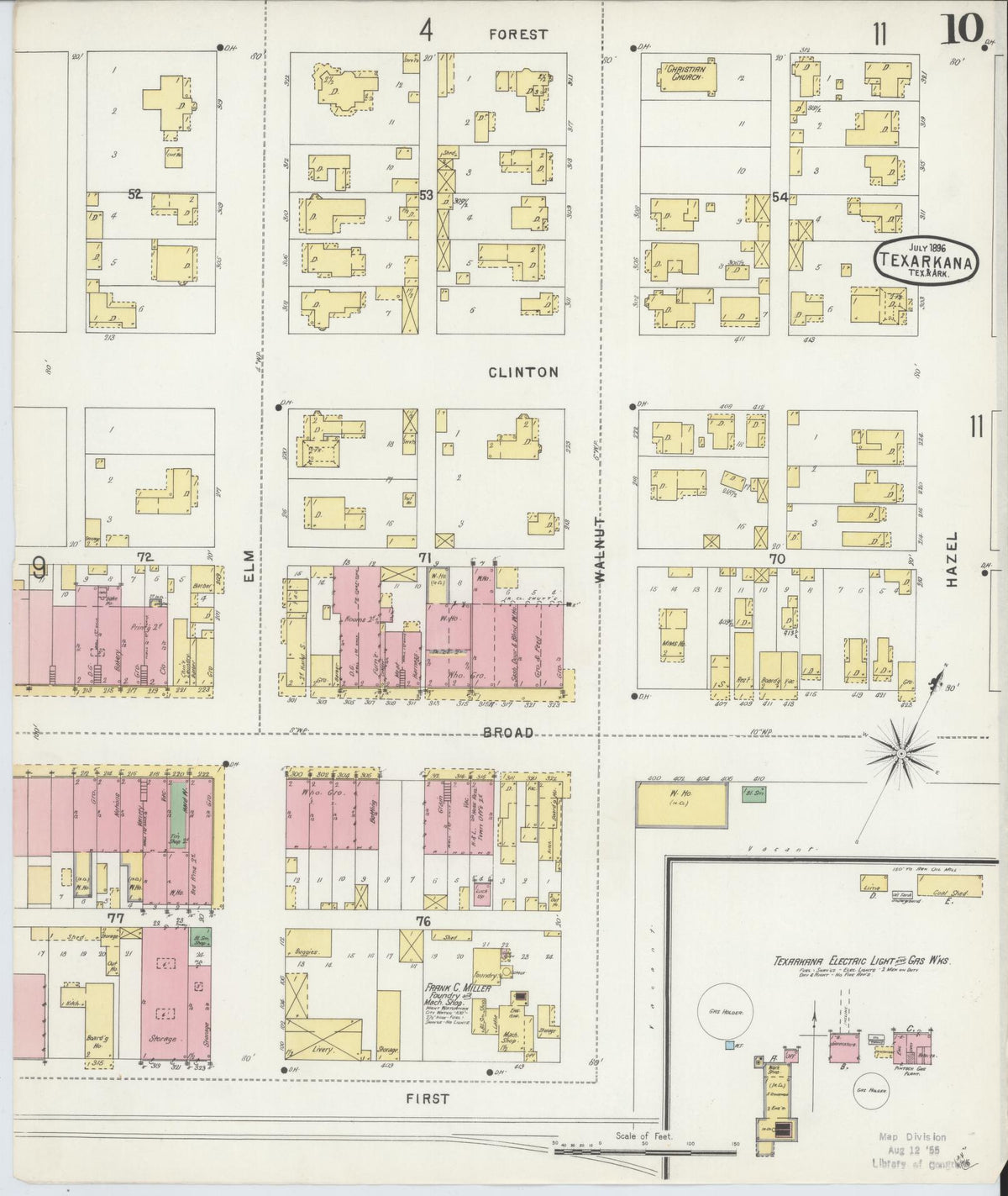 Sanborn Fire Insurance Map from Texarkana, Bowie County, Texas (1896), Sheet #0010 - Complete Map Set gallery image, historic Sanborn map, vintage wall art, Texas Texas