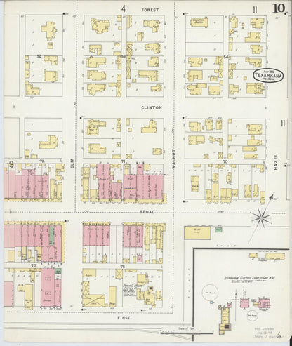 Sanborn Fire Insurance Map from Texarkana, Bowie County, Texas (1896), Sheet #0010 - Complete Map Set gallery image, historic Sanborn map, vintage wall art, Texas Texas