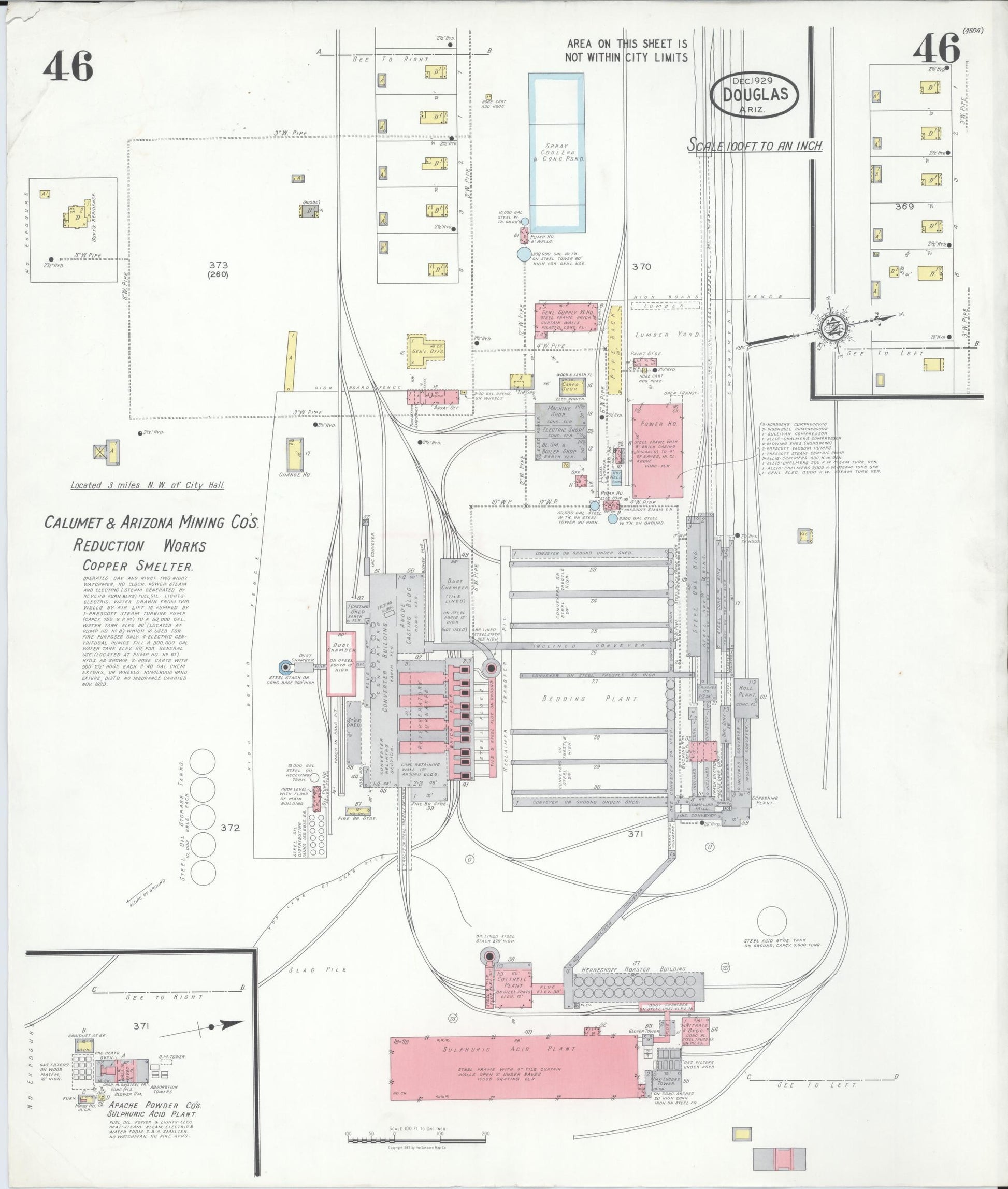 Sanborn Fire Insurance Map from Douglas, Cochise County, Arizona (1929), Sheet #0046 - Historic Sanborn Fire Insurance Map Print, vintage old map wall art, antique decor, genealogy gift, Arizona Arizona map