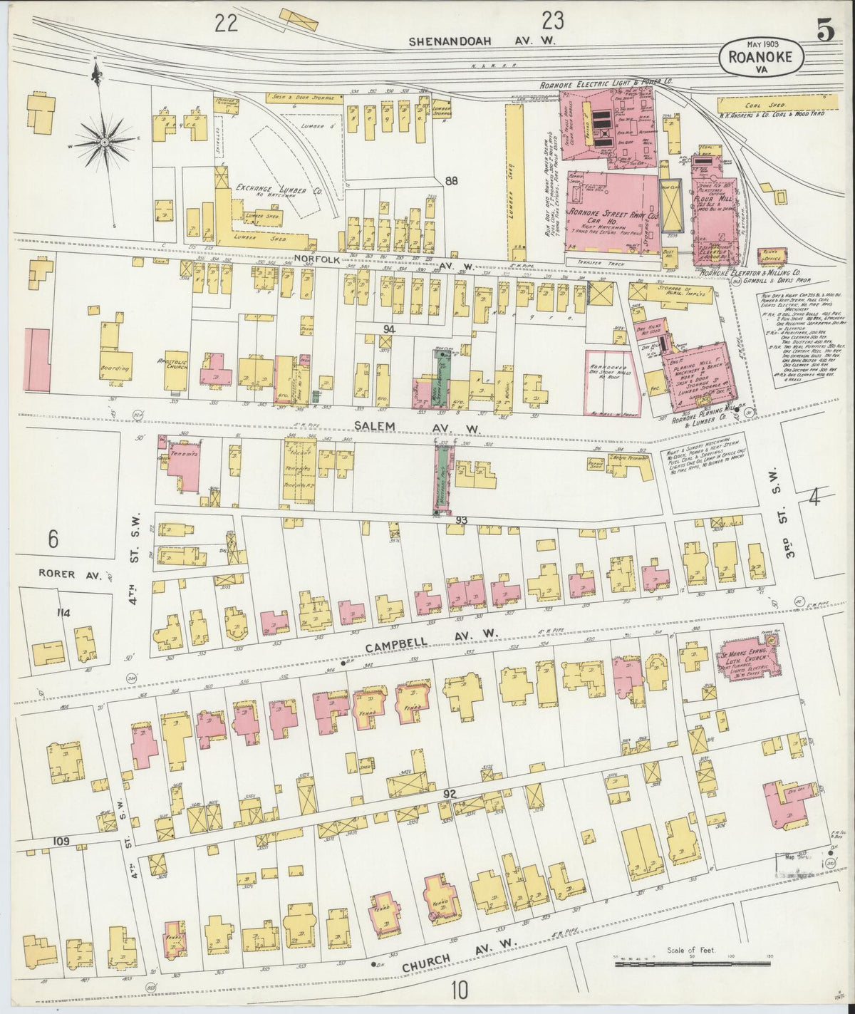 Sanborn Fire Insurance Map from Roanoke, Independent Cities, Virginia (1903), Sheet #0005 - Complete Map Set gallery image, historic Sanborn map, vintage wall art, Virginia Virginia