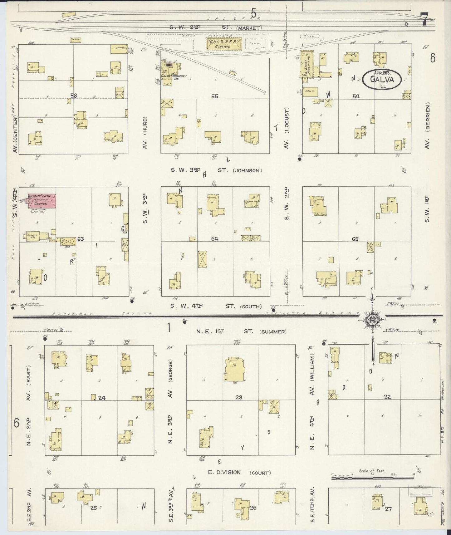 Sanborn Fire Insurance Map from Galva, Henry County, Illinois (1913), Sheet #0007 - Historic Sanborn Fire Insurance Map Print, vintage old map wall art, antique decor, genealogy gift, Illinois Illinois map