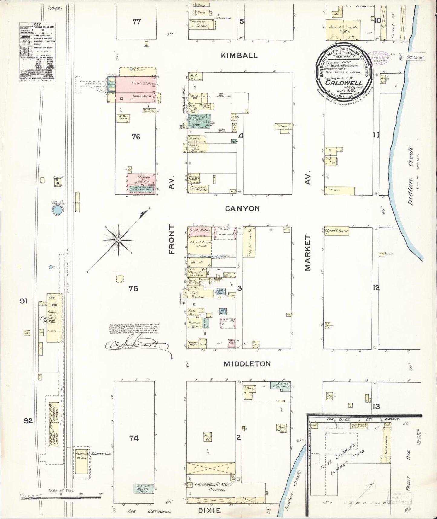 Sanborn Fire Insurance Map from Caldwell, Canyon County, Idaho (1888), Sheet #0001 - Historic Sanborn Fire Insurance Map Print, vintage old map wall art, antique decor, genealogy gift, Idaho Idaho map