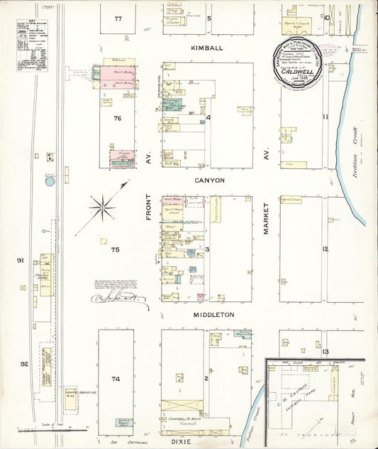 Sanborn Fire Insurance Map from Caldwell, Canyon County, Idaho (1888), Sheet #0001 - Historic Sanborn Fire Insurance Map Print, vintage old map wall art, antique decor, genealogy gift, Idaho Idaho map