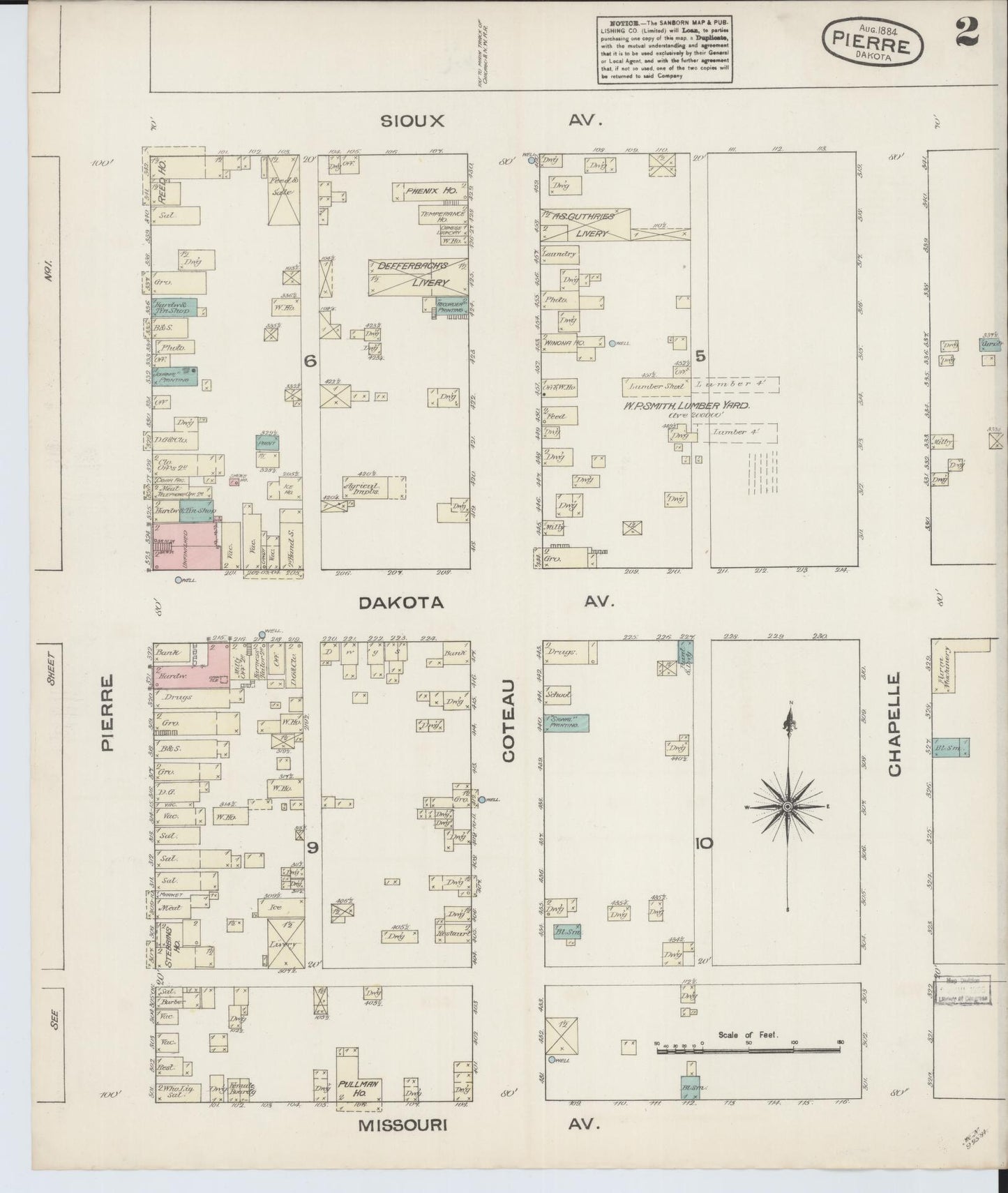 Sanborn Fire Insurance Map from Pierre, Hughes County, South Dakota (1884), Sheet #0002 - Complete Map Set gallery image, historic Sanborn map, vintage wall art, South Dakota South Dakota
