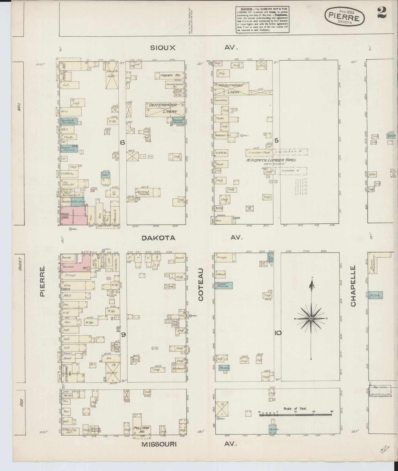 Sanborn Fire Insurance Map from Pierre, Hughes County, South Dakota (1884), Sheet #0002 - Complete Map Set gallery image, historic Sanborn map, vintage wall art, South Dakota South Dakota