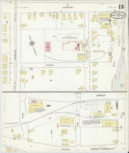 Sanborn Fire Insurance Map from Fayetteville, Cumberland County, North Carolina (1914), Sheet #0013 - Historic Sanborn Fire Insurance Map Print, vintage old map wall art, antique decor, genealogy gift, North Carolina North Carolina map
