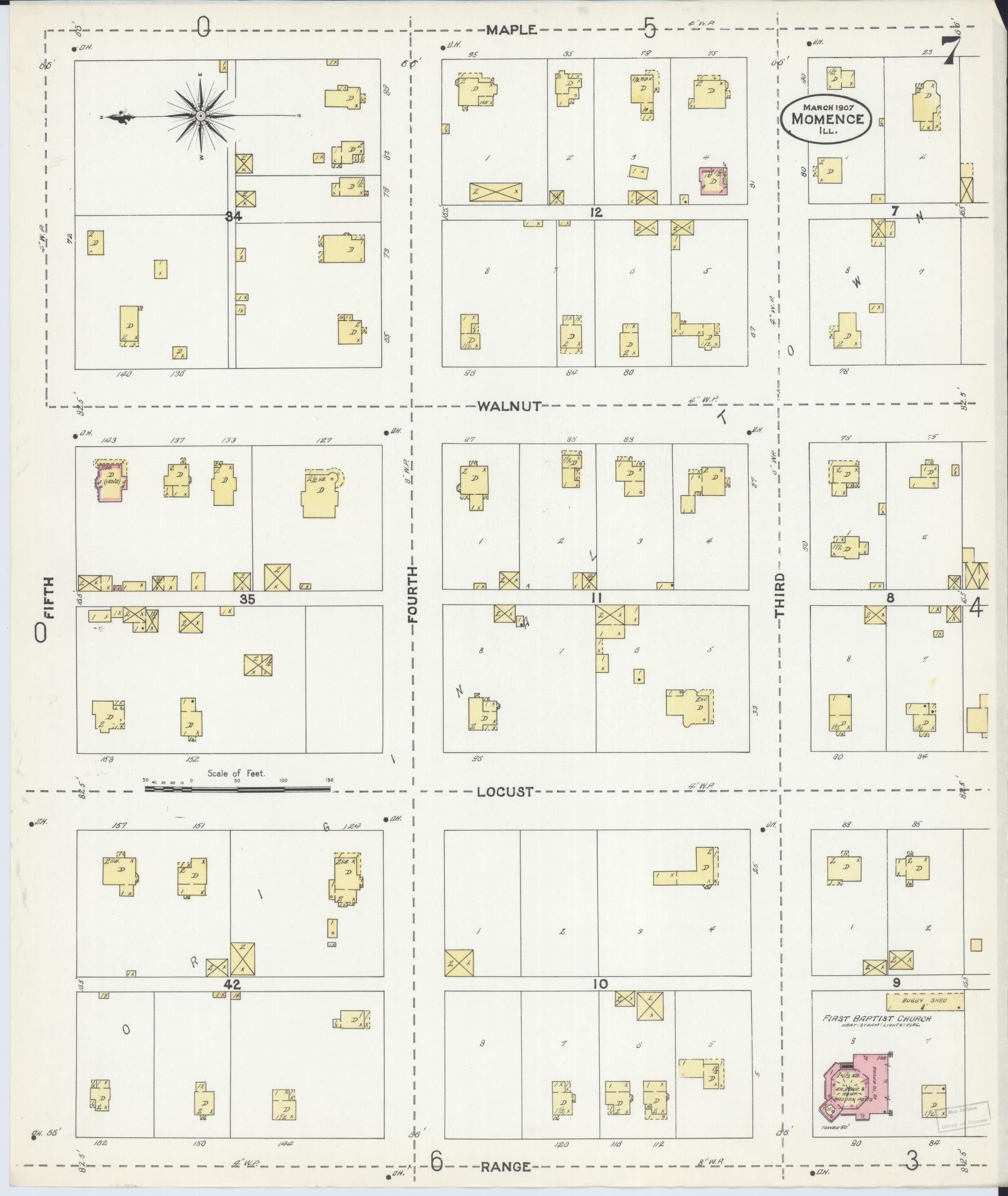 Sanborn Fire Insurance Map from Momence, Kankakee County, Illinois (1907), Sheet #0007 - Historic Sanborn Fire Insurance Map Print, vintage old map wall art, antique decor, genealogy gift, Illinois Illinois map