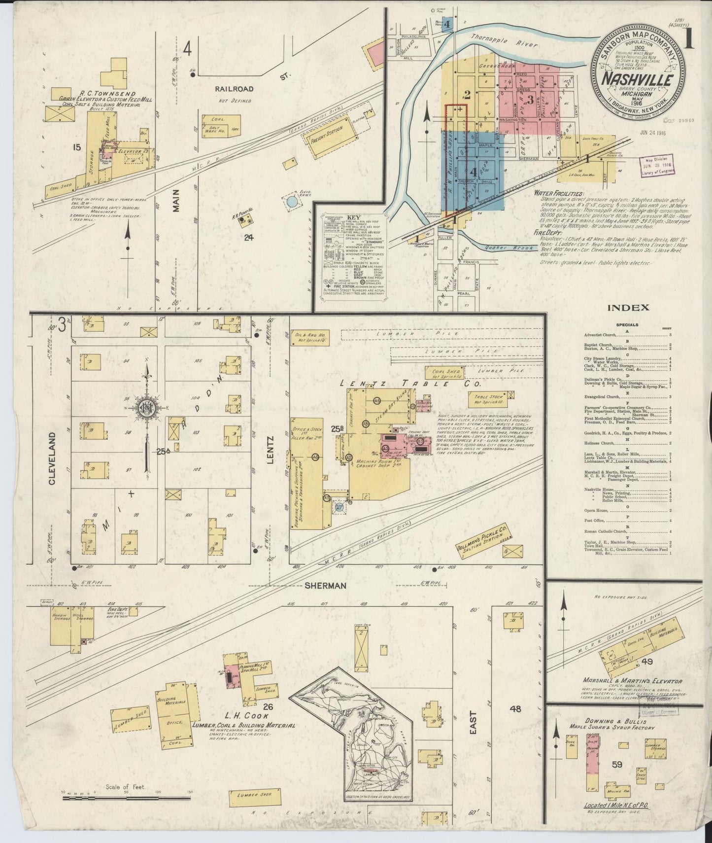Sanborn Fire Insurance Map from Nashville, Barry County, Michigan (1916), Sheet #0001 - Historic Sanborn Fire Insurance Map Print, vintage old map wall art, antique decor, genealogy gift, Michigan Michigan map