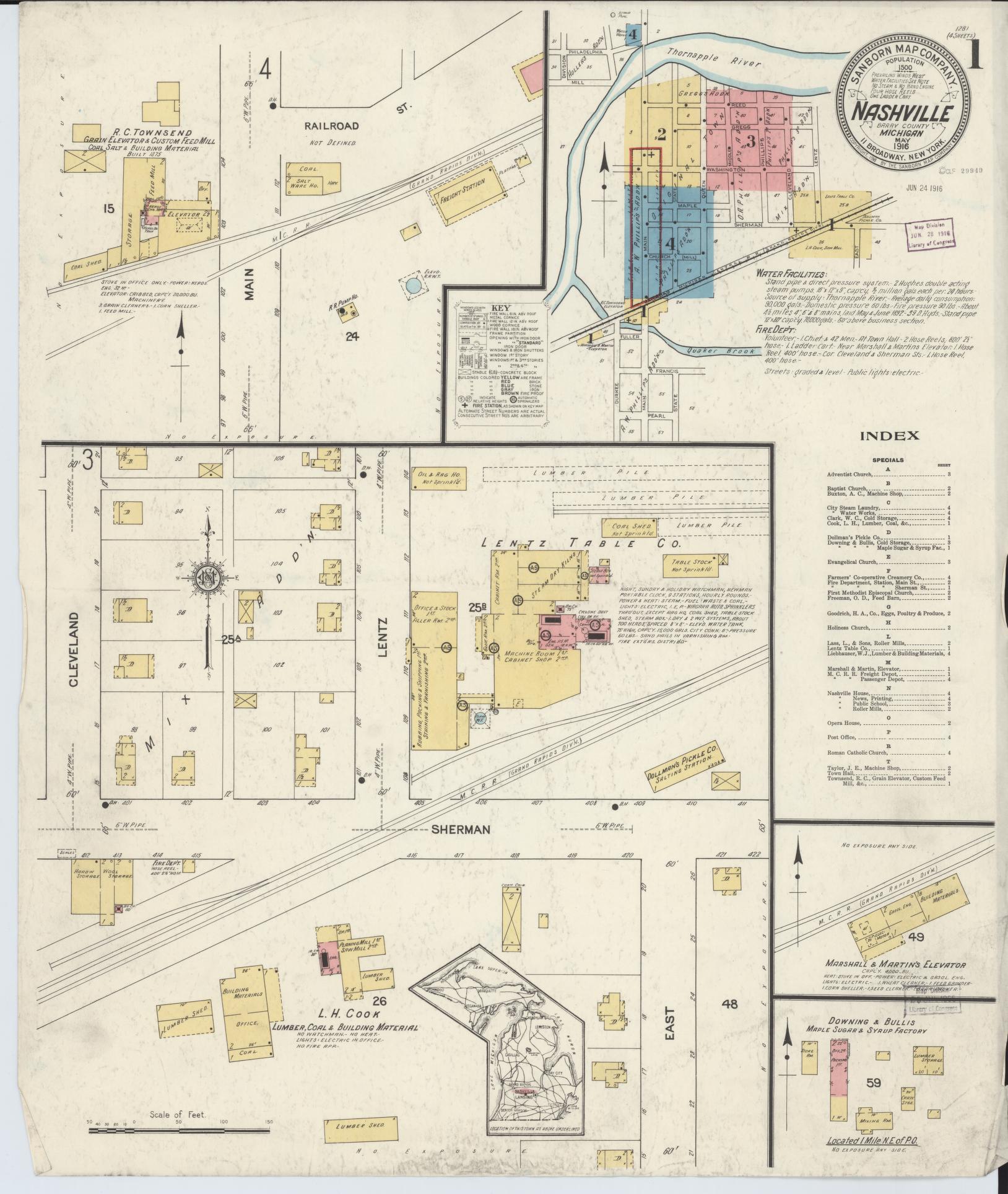 Sanborn Fire Insurance Map from Nashville, Barry County, Michigan (1916), Sheet #0001 - Historic Sanborn Fire Insurance Map Print, vintage old map wall art, antique decor, genealogy gift, Michigan Michigan map