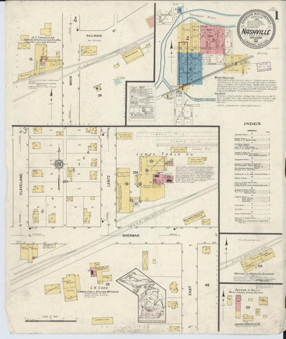 Sanborn Fire Insurance Map from Nashville, Barry County, Michigan (1916), Sheet #0001 - Historic Sanborn Fire Insurance Map Print, vintage old map wall art, antique decor, genealogy gift, Michigan Michigan map