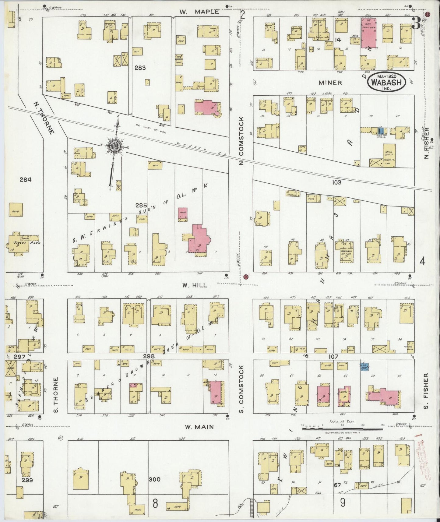 Sanborn Fire Insurance Map from Wabash, Wabash County, Indiana (1920), Sheet #0003 - Historic Sanborn Fire Insurance Map Print, vintage old map wall art, antique decor, genealogy gift, Indiana Indiana map